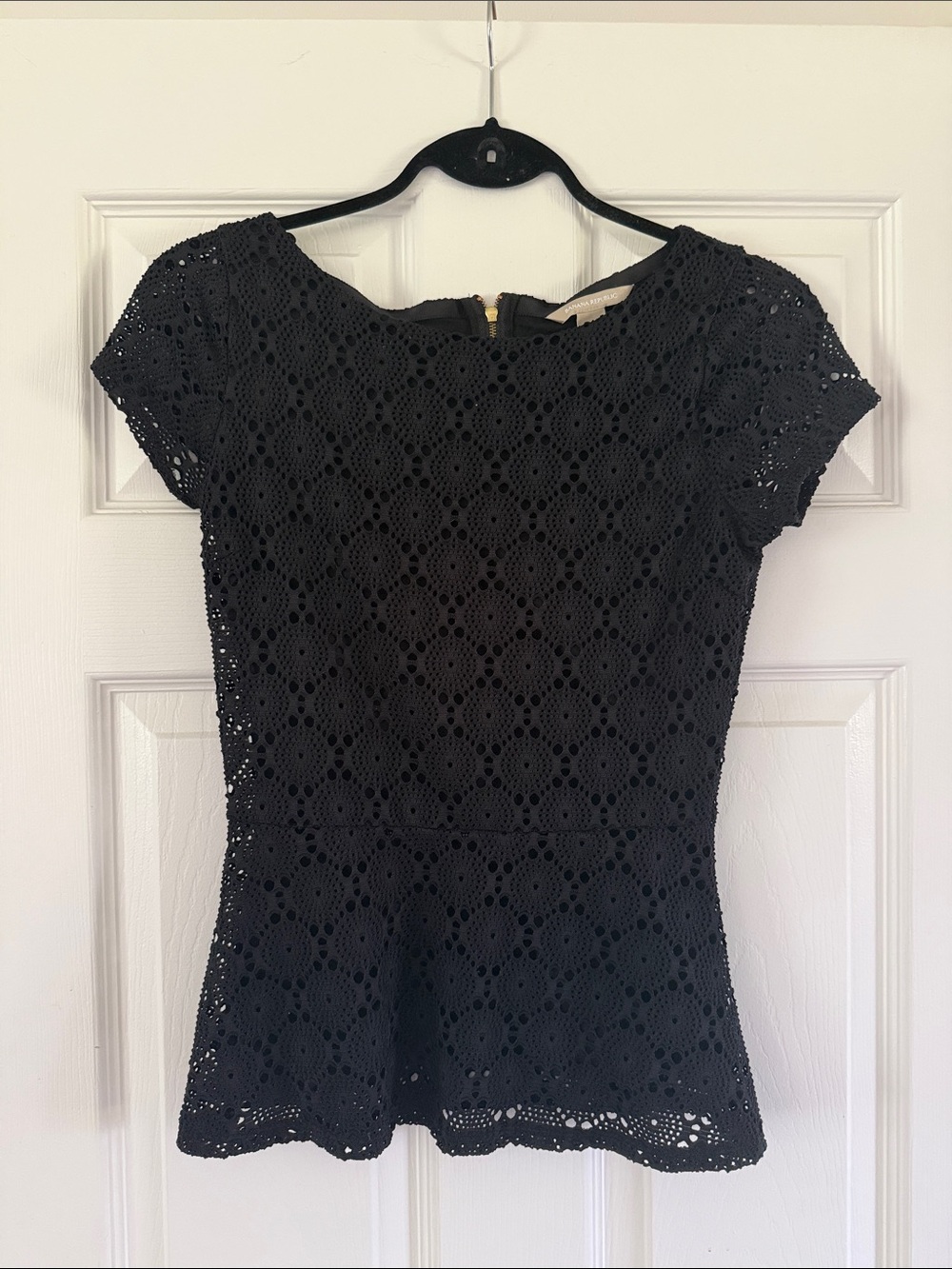 Banana Republic Black Crochet Lace Short-Sleeve Top